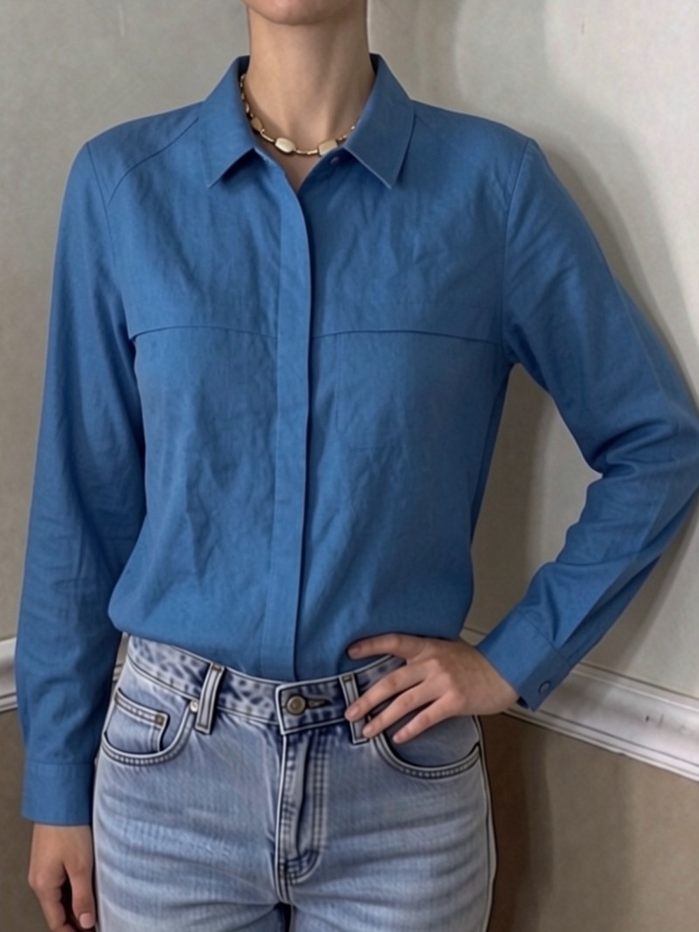 💜 5 for $20! 100% LINEN Dana Buchman Blue Button-Front Long Sleeve Shirt